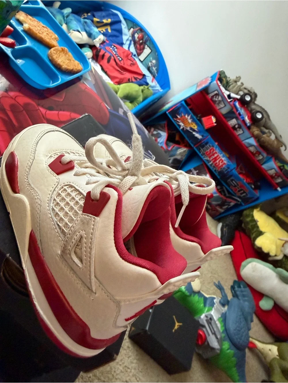 Jordan Kids White and Red High-Top Sneakers